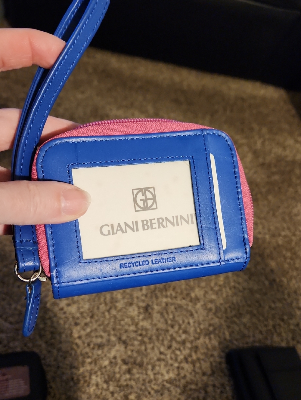 Giani Bernini Blue and Pink Recycled Leather Wristlet Card Holder NWT
